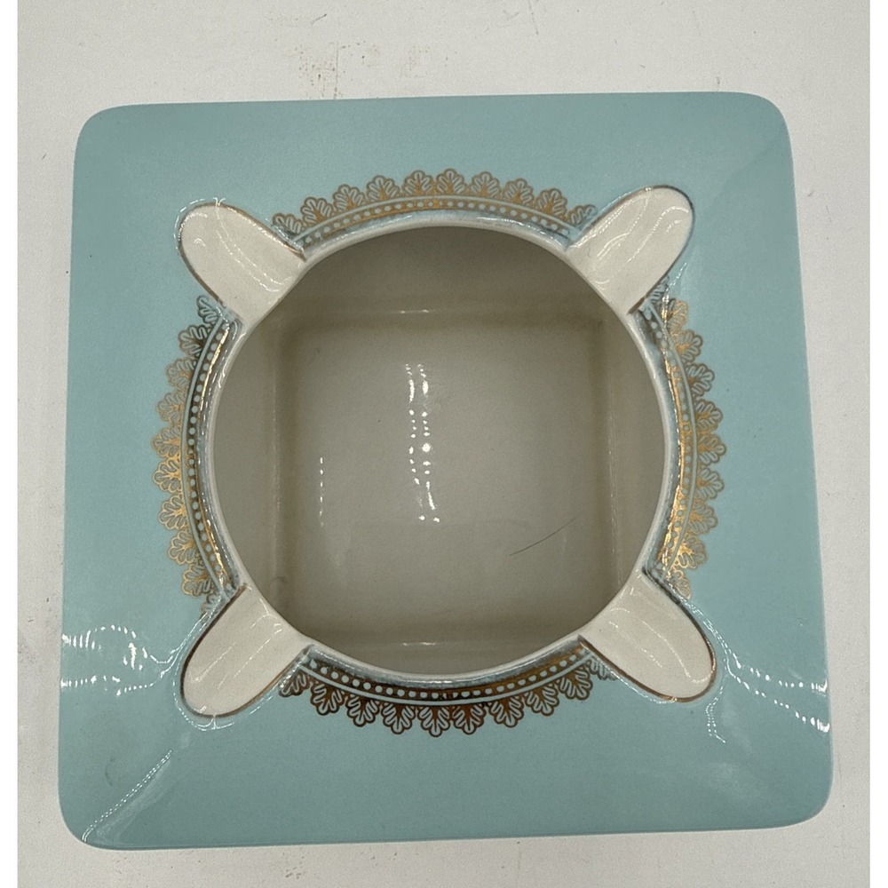 VTG Kokura Ware Japan Blue Luster Square Cigarette Cigar Ashtray Art Deco 6X6"